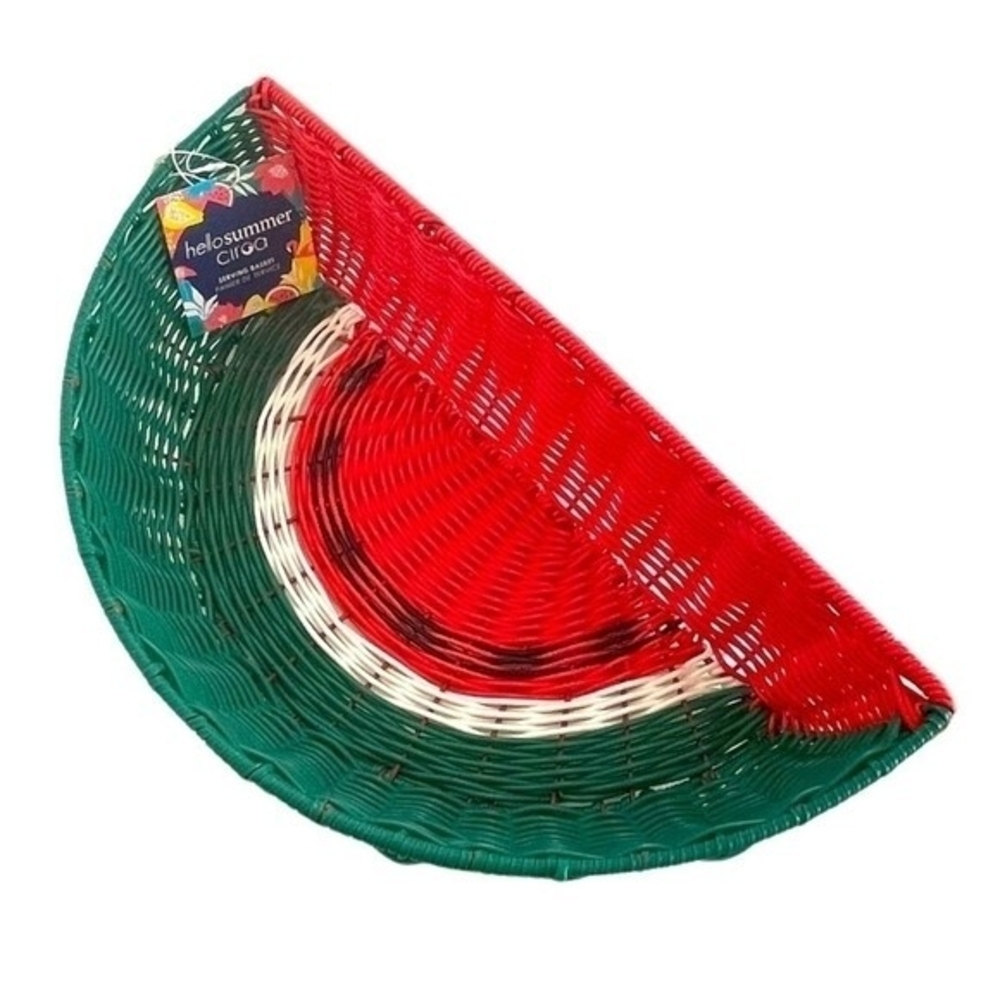 Ciroa Hello Summer Watermelon Slice Resin Wicker Serving Basket 17x9" NWT Rare